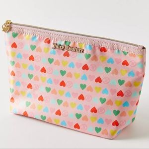 JUICY COUTURE Makeup Bag Cosmetic Travel Pouch Pink Hearts Valentine's NWT